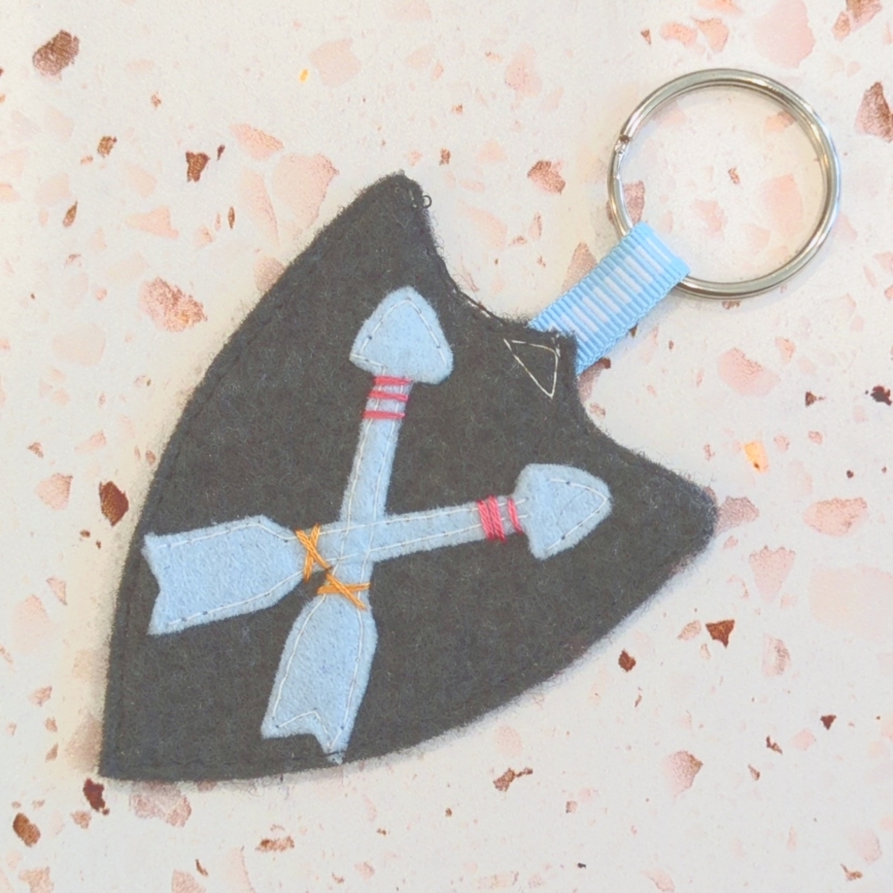 Bravery Shield with Arrows Key Ring Handcrafted Felt Embroidered Ribbon | New #1